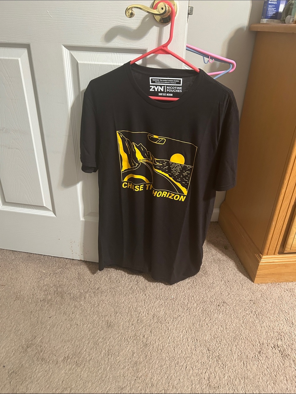ZYN Black Short-Sleeve Graphic Tee with Yellow Horizon Artwork